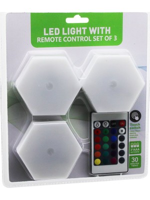 Go İthalat 3pcs - Altıgen - Rgb   Kumandalı - Pilli - Dokunmatik  Lamba Seti  6 LED (5491)