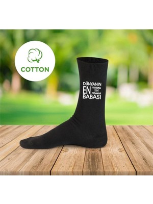 Hediyenza Dünyanın En Zeki Babası Baskılı Siyah Erkek Soket Çorap Babalara Hediye