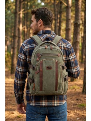 Ççs 31509 Pamuklu Kanvas Laptop Bölmeli Sırt Çantası Okul Çantası