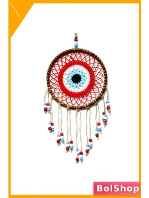 BolShop El Yapımı Kırmızı Boncuklu Duvar Dekorasyonu 21CM Çap