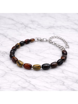 Evcikuş Kaplan Gözü Doğal Taş Bileklik – Serbest Kesim Taşlı, Zincir Uzatmalı Erkek Bileklik