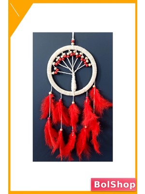 BolShop Kırmızı Tüylü Hayat Ağacı Duvar Dekoru Düş Kapanı