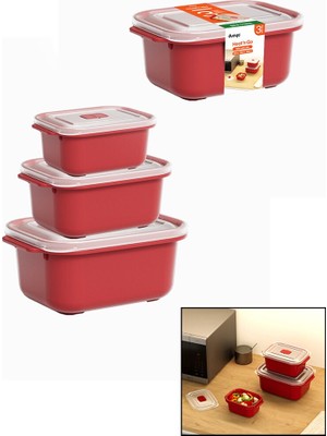 Go İthalat 3 Pcs Kırmızı Dikdörtgen Saklama Kab Set 500-1000-2000ML (5491)