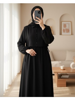 Modamorfo Üstü Gömlek Detaylı Elbise Takım -Siyah