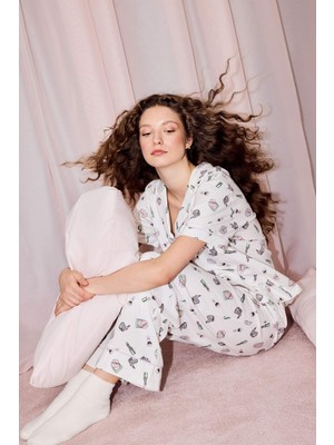 DeFacto %100 Pamuk Regular Fit Kısa Kollu Baskılı Pijama Takımı H3790AX26SM