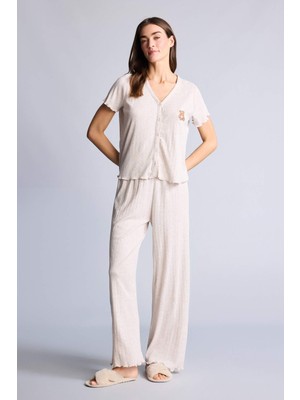 DeFacto %100 Pamuk 2'li Ayıcıklı Pijama Takımı H3709AX26SM