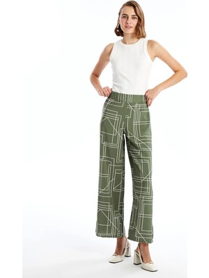 Lc Waikiki Yeni Sezon Beli Lastikli Desenli Geniş Paça Kadın Pantolon