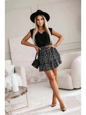 Kadın Üst Sandy Kumaş Bluz, Alt Çiçek Desenli Süprem Kumaş Etek Ikili Takım