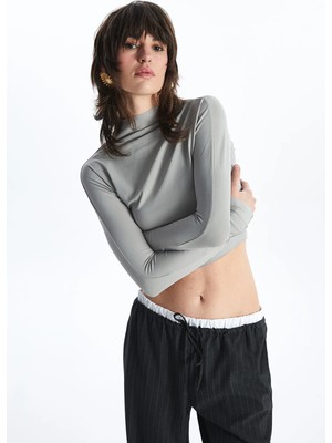 Lc Waikiki Yeni Sezon Dik Yaka Düz Uzun Kollu Kadın Crop