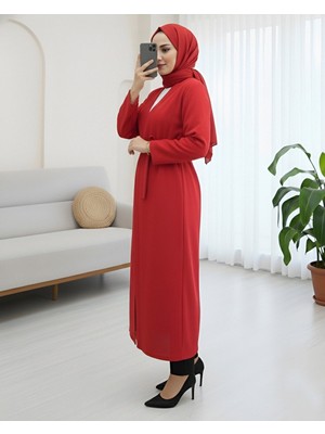 Modamorfo Önü Çift Bağlamalı Uzun Kap -Kırmızı