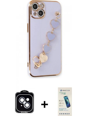 İlk El Grup Ieg™ iPhone 14 Nova Işık Prime - Şeffaf Pasifik Cam Ekran Koruyucu + Mavi Pvd Metal Kamera Lens