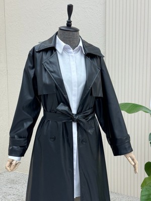 Moda Morfo Bolerolu Beli Bağcıklı Uzun Deri Kap -Siyah