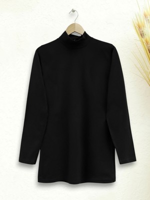 Modamorfo Yarım Boğazlı Uzun Kollu Bluz -Siyah