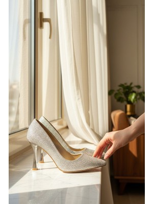 Enoch Kadın Tekstil Dokulu Sivri Burun Ince Yüksek Topuklu Klasik Ayakkabı