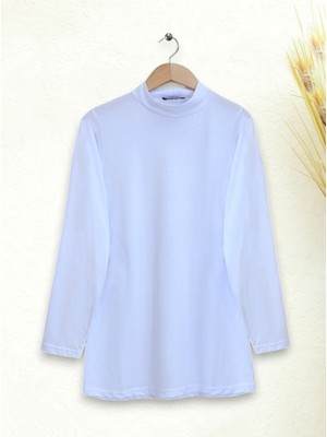 Modamorfo Yarım Boğazlı Uzun Kollu Bluz -Beyaz