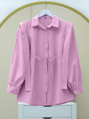 Modamorfo Boydan Düğmeli Omuz Detaylı Gömlek   -Pembe