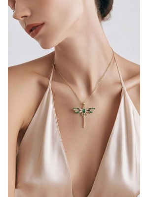 Lykos Çelik Zincir Gold Renk Yusufçuk Model Zirkon Taşlı Kadın Kolye