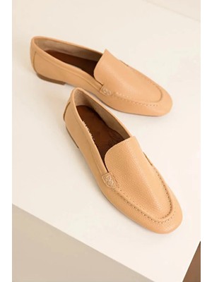 Grado Hakiki Deri Saraçlı Rahat Kalıp Nude Babet