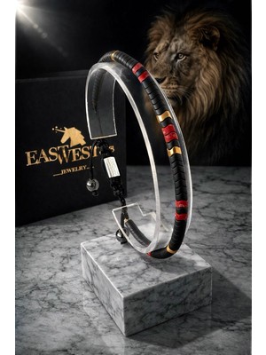 EastWest 925 Ayar Gümüş Snake Serisi Hematit Taşı Bileklik Sarı Kırmızı - Gs, Galatasaray, Aslan