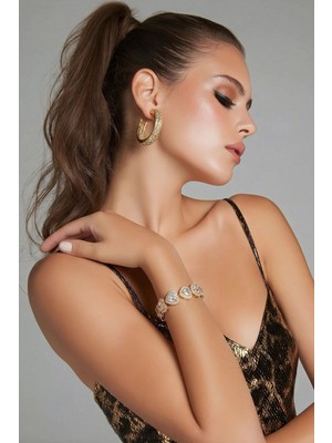 Lykos Vip Seri Gold Renk Zirkon Taşlı Kalp Model Bileklik