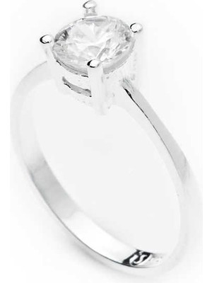 Pazarcan Gümüş Tek Taş Bayan Yüzük