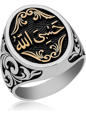 Pazarcan Gümüş Arapça Hasbiyallah Yazılı Erkek Yüzük