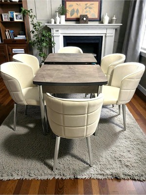 Msy Home 4 Kişilik Exclusive Kelebek Sonomo Krom Ayaklı Modern Yemek Odası Grubu