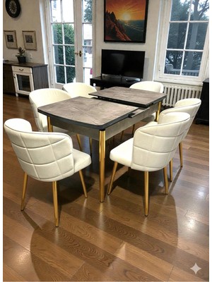 Msy Home 6 Kişilik Exclusive Kelebek Sonomo Gold Ayaklı Modern Yemek Odası Grubu