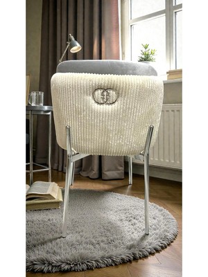 Msy Home 6 Kişilik Aura Krom Serisi Ironi Lake Oval Yemek Masası ve Puffy Açık Gri Sandalye Takımı Modern