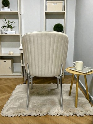 Msy Home 4 Kişilik Berya Ironi Oval Masa Krom Ayak Yönsüz Kumaş Modern ve Şık Yemek Odası Takımı