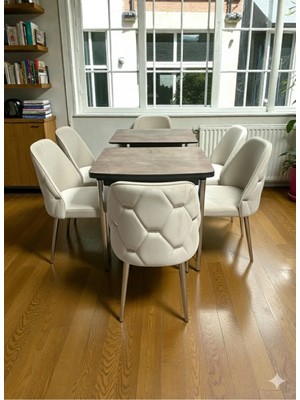 Msy Home 6 Kişilik Açelya Krom Detaylı Modern Yemek Masası Takımı -Sonomo Kelebek Masa Seti
