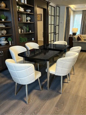Msy Home 6 Kişilik Exclusive Kelebek Black Marble Krom Ayaklı Modern Yemek Odası Grubu
