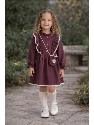 Miniko Kids Kız Bebek Uzun Kol Papatya Desenli Çantalı Bayramlık Elbise