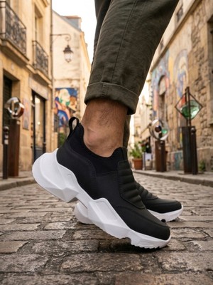 BOA BA0402 Bağcıksız Rahat Yüksek Taban Siyah Erkek Spor Yarım Bilek Bot