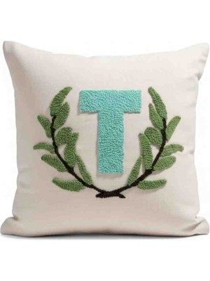 Home Art Paris Kişiye Özel Harf Işlemeli Punch Nakışlı Dekoratif Kırlent Kılıfı - Nefes Alabilen Doğal Keten Kumaş 40X40 cm Sadece Kılıf