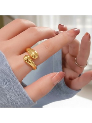 Atalya Accessory Minimal Damla Tasarım Ayarlanabilir Kadın Çelik Yüzük