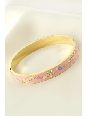 Fantastik Store Çiçek Mineli Lüks Çelik Kelepçe Bileklik