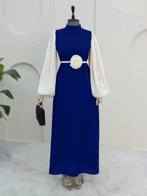 Modamorfo Kolları Büzgü Detaylı Gül Kuşaklı Elbise -Laci