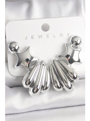 Sylar Gümüş Renk Yıldız Deniz Kabuğu Model Ccb Plastik Kadın Küpe Seti