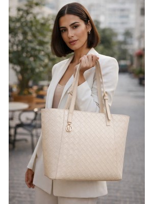 Duki Daso Türkiye Bej Zincir Logolu Kadın Omuz Çantası | Bej MT1550