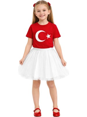 Asyaden Baby Kız Erkek Çocuk Bayraklı Tişört Kırmızı & Beyaz Renk 23 Nisan, 19 Mayıs, 29 Ekim Özel Pamuklu Kısa Kol