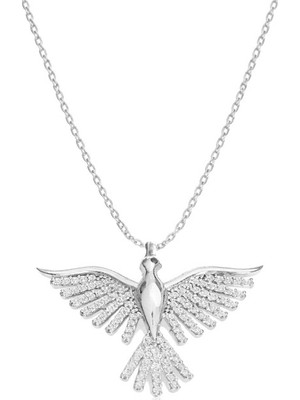 Brezza Lusso Jewelry 925 Ayar Gümüş Işıltılı Anka Kuşu Gümüş Kolye