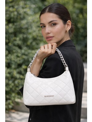Duki Daso Türkiye Beyaz Kapitone Zincir Askılı Kadın Omuz Çantası | Beyaz MT1545