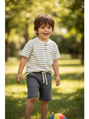 Butik Erkek Çocuk %100 Pamuklu Waffle Kumaş 2'li Alt - Üst Takım