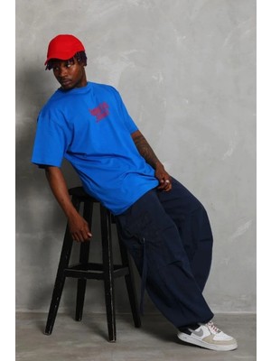 Giyim Center Erkek Baskılı T-Shirt Kısa Kol Bisiklet Yaka Regular Fit Tişört - Saks Mavisi