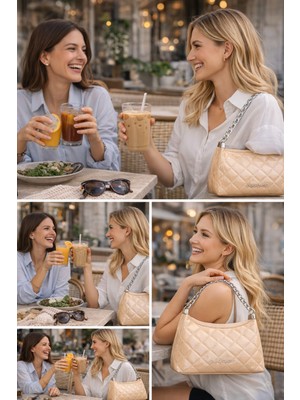 Duki Daso Türkiye Bej Kapitone Zincir Askılı Kadın Omuz Çantası | Bej MT1545