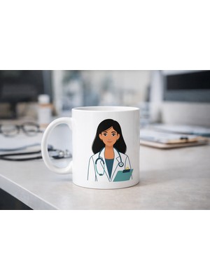 AyrStore Kadın Doktor Tasarımlı Porselen Kupa Model 169 – Doktor ve Sağlık Çalışanı Temalı Kahve Kupası – Doktora Anlamlı Hediye