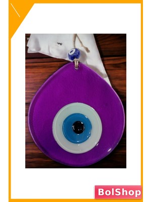 BolShop El Yapımı Şeffaf Mor Cam Duvar Süsü Nazar Boncuklu