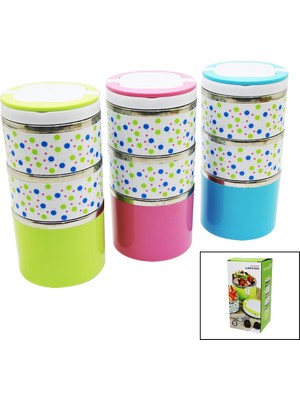 AyrStore Çiçekli 3lü Sefer Tası - Saklama Kabı Renkli 1.26LT