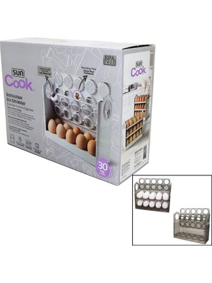 AyrStore 30 Hazneli Buzdolabı Yumurta Organizeri Yaylı Katlanır Raf Zaman Kayıt Fonksiyonu